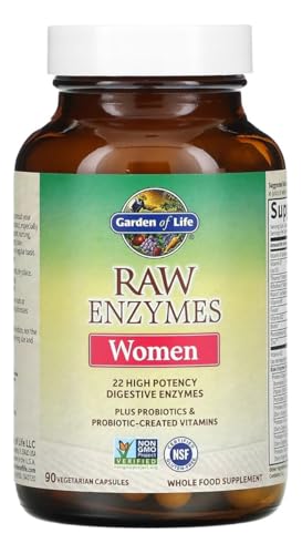 Garden Of Life 22 Powerful Raw Enzymes For Women With Papain Bromelain Lactase Plus Probiotics And Vitamins B12 Biotin And Zinc Dietary Supplement With Digestive Enzymes Vegetarian 90 Capsules