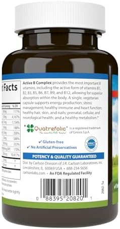 Carlson Active B Complex Energy Production Immune Function and Stress Management (120 Capsules)