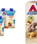 Atkins Energy Shake Creamy Caramel With Protein Gluten 4 Count(Pack Of 3) And Caramel Chocolate Nut Roll Snack Bar High In Fiber 2G Sugar 16 Count