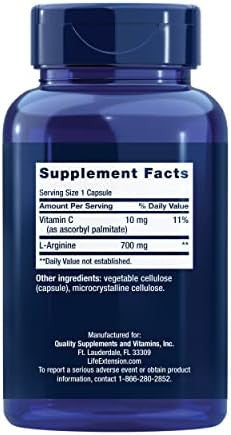 Life Extension L-Arginine Caps - L-Arginine Supplement For Men And Women With Vitamin C - For Immune System Support And Cardiovascular Health -700 Mg ÃƒÂ¢Ã¢â€šÂ¬Ã¢â‚¬Å“ Gluten-Free, Non-Gmo ÃƒÂ¢Ã¢â€šÂ¬Ã¢â‚¬Å“ 200 Capsules