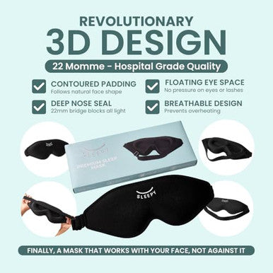 Glowco 3D Sleep Mask Contoured Eye Mask For Sleeping 100 Blackout Zero Pressure Adjustable Strap Light Blocking Eye Cover For Side Sleepers & Back Sleepers Travel Men And Women