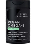 Sports Research Vegan Omega-3 Fish Oil Alternative From Algae Oil - Highest Levels Of Vegan Dha & Epa Fatty Acids Non-Gmo Tested & Vegan Certified - 60 Veggie Softgels (Carrageenan Free)