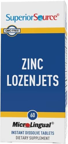 Superior Source Zinc Lozenjets, Zinc (5 Mg), Vitamin C (15 Mg), Quick Dissolve Microlingual Tablets, 60 Ct, Supports Immune, Skin And Antioxidant Health. Non-Gmo