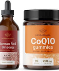 Herbamama Korean Red Ginseng And Coq10 Kit - Bundle Of Panax Ginseng Tincture 4 Fl Oz & Coenzyme Q10 Gummies - Vegan Non-Gmo Gelatin & Alcohol- - 2 Pack