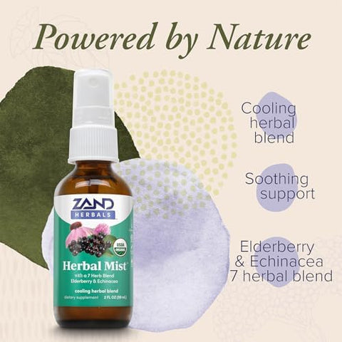 Zand Herbals Herbal Mist Cooling Spray - Soothing Refreshing Throat Spray W/ 7 Herb Blend - Organic Elderberry Ecea Licorice Root Peppermint Sage And Thyme - Non-Gmo Vegan Gluten 2Oz