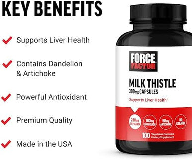 Force Factor Milk Thistle Liver Support Formula With Dandelion Root And Artichoke 300Mg Silymarin Milk Thistle Supplement For Liver Health And Liver Detox 100 Vegetable Capsules