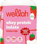 Wellah Grass-Fed Whey Protein Isolate Powder (Strawberries And Cream) 30 Servings - With Prebiotics Enzymes & Probiotics 20G Of Protein 100 Calories Naturally Sweetened