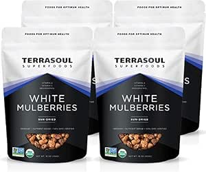 Terrasoul Superfoods Organic Sun-dried White Mulberries, 16 Oz, Sweet Superfood Snacking, Smoothie Booster, and Nutrient-Packed Yogurt Topping