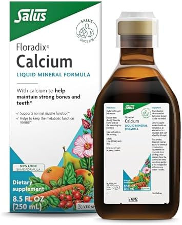 Floradix Calcium Liquid Supplement Supports Strong Bones & Teeth With Calcium Gluconate & Lactate Vegan Nongmo 8.5 Fl Oz