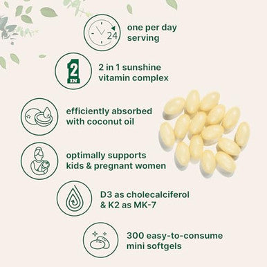 Micro Ingredients Vitamin D3 1000 Iu K2 Mk-7 25 Mcg 300 Softgels Virgin Coconut Oil 2-In-1 Bone Immune & Heart Support Easy To Swallow Non-Gmo