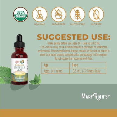 Maryruth'S Organics Lemon Balm Leaf Liquid Extract Mood Support Relaxation Calming Nervine Herbal Lemon Balm Tincture Usda Organic Vegan Non-Gmo Gluten Free 1 Fl Oz