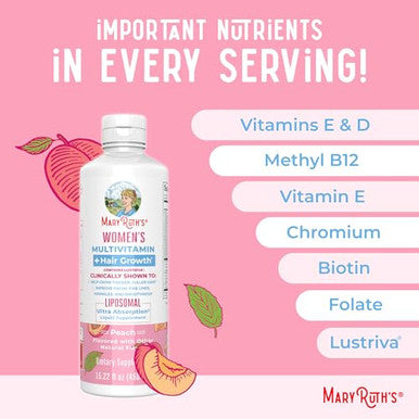 Maryruth's Women's Multivitamin + Hair Growth Liposomal (Peach) & Iron Liquid