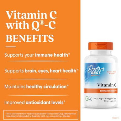 Doctor'S Best Vitamin C With Qc Vitamin C 1000Mg Nongmo Vegan Gluten Soy Sourced From Scotland Veggie Caps 120 Count