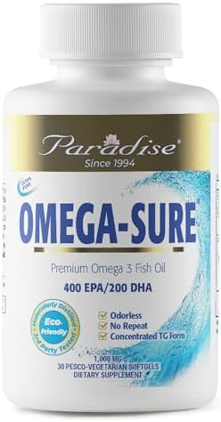 Paradise Herbs Omegasure Omega3 Concentrate Premium Fish Oil Dha Epa Vegan Non Gmo Gluten 60 Count Vegetarian Softgels