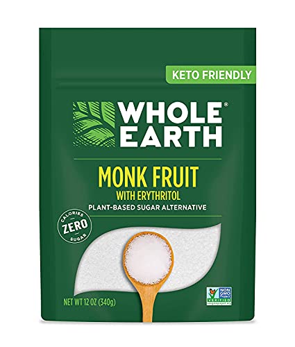 Whole Earth Sweetener Monk Fruit Sweetener with Erythritol, Plant-Based Sugar Alternative, 12 Ounce (Pack of 4)
