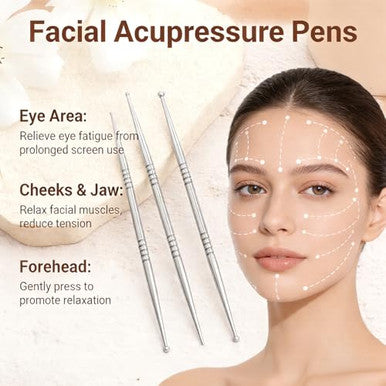 Feelfree Sport Facial Reflexology Tool Set Includes 6 Acupuncture Pen Heads For Ear & Facial Acupressure Points Multi-Size For Personalized Treatment