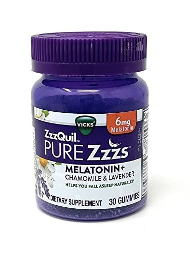 Zzzquil Pure Zzzs Melatonin Natural Flavor Sleep Supplement Gummies With Chamomile Lavender & Valerian Root 6Mg Per Serving 30 Gummies (Pack Of 2)
