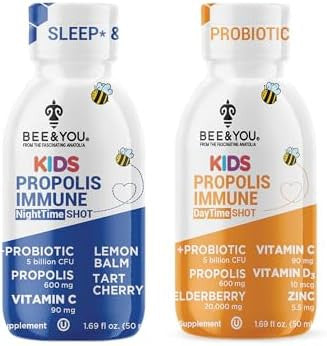 Bee And You Kids Daytime And Nighttime Shot Bundle Probiotic Lemon Balm Tart Cherry Sleep Support Immune Support Gut Health 2 12 Bottles