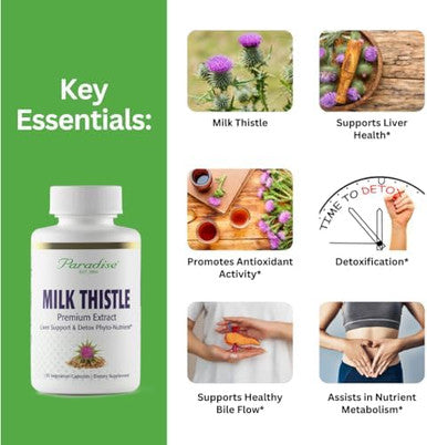 Paradise Herbs Milk Thistle Active Whole Spectrum Extract Super Potent Ultra Pure Vegan Non Gmo Gluten 120 Vegetarian Capsules