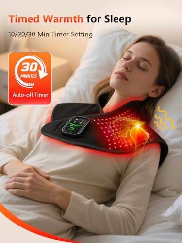 Halidodo Red Light Therapy For Neck Shoulder With Heat & Massage 5000Mah Controller Infrared Light Pad With 118 Leds Timer & Pulse Modes Portable Design For Upper Back Shoulder Neck Last 175-190Mins