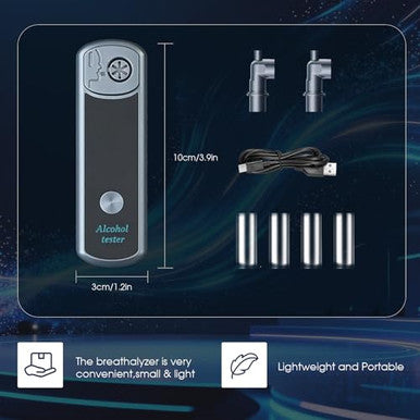 Moonpool Breathalyzer Alcohol Tester Portable Digital Breathalyzer With Lcd Display & Tri-Color Bac Indicator Voice Guidance Usb Rechargeable For Home & Party Use (Includes 4 Mouthpieces)