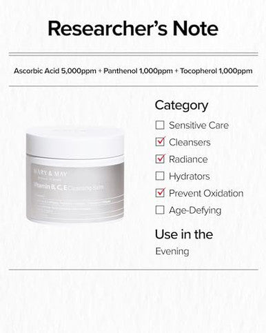 Mary&May Vitamin B C E Cleansing Balm Oil Balm Gentle Makeup Remover And Skin Purifier For Glowing Clear Skin Hypoallergenic And Cruelty Ewg Ingredients 4.06Oz.