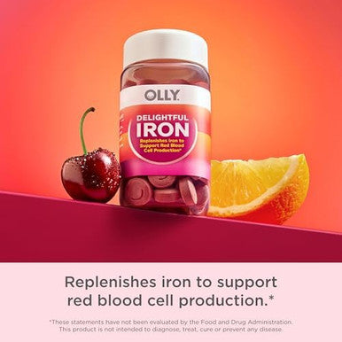 Olly Delightful Iron Chewable Tablet Iron Supplement From Ab Fortis Fruit Punch Flavor 30 Or 20 Day Supply 60 Count