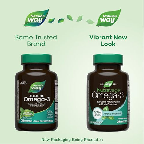 Nature'S Way Nutravege Vegan Omega 3 Supplement Plant Based Omega-3 For Heart Health Eye And Brain Function 30 Vegan Softgels (Packaging May Vary)