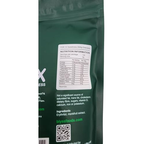 Blyss Natural Zero-GI Monk Fruit Sweetener - 500g Granular, Keto & Diabetic Friendly, Sugar Substitute, Erythritol Blend, Vegan, Low Carb, Zero Aftertaste