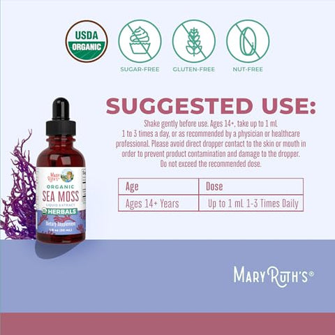 Maryruth'S Organic Irish Sea Moss Liquid Drops Chondrus Crispus Wild Harvested Organic Irish Moss Formulated For Adults & Kids Ages 14 Unflavored Sugar Free Vegan Non-Gmo 1 Fl Oz