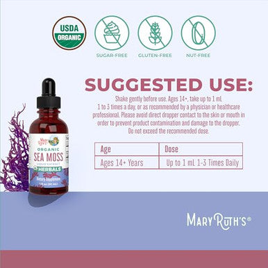 Maryruth'S Organic Irish Sea Moss Liquid Drops Chondrus Crispus Wild Harvested Organic Irish Moss Formulated For Adults & Kids Ages 14 Unflavored Sugar Free Vegan Non-Gmo 1 Fl Oz