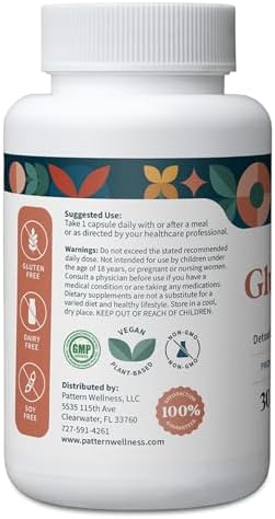 Pattern Wellness Glutathione Supplement - Active Reduced Glutathione Formula With Added Vitamin C - Cell Antioxidant + Immune Health Support - 30 Vegan Capsules