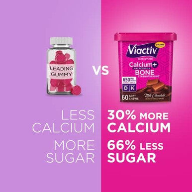 Viactiv Calcium +Vitamin D3 Supplement Soft Chews Milk Chocolate 60 Chews & Vitafusion Extra Strength Vitamin B12 Gummy Vitamins For Energy Metabolism Support
