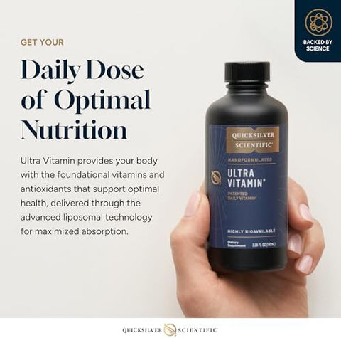 Quicksilver Scientific Liposomal Ultra Vitamin Liquid Multivitamin and Antioxidant Supplement for Energy Liver Health and Brain Support Bioactive B Complex Vitamin C D E and K (100ml)