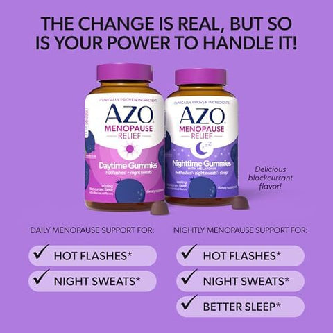 Azo Daytime 30 Count & Nighttime 30 Count Menopause Gummy Bundle For 24 Hour Support Of Menopause Symptoms Hot Flashes Night Sweats & Sleeplessness
