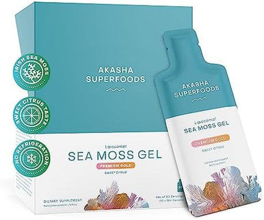 A Superfoods Irish Sea Moss Gel, Liposomal Seamoss With Irish Sea Moss, Vitamin E, Citrus, Organic Vanilla, Glycerin, Skin, Energy & Gut Health Support For Women & Men, Sweet Citrus Flavor, 30 Ct