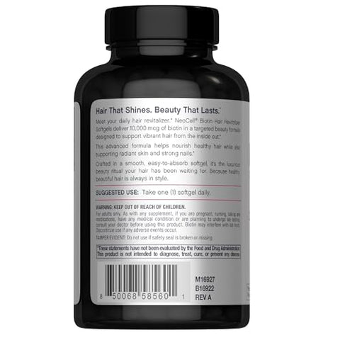 Neocell Biotin Hair Revitalizer 10000Mcg 300 Softgels Daily Nourishing Formula For Women And Men Hair Skin And Nails Supplement