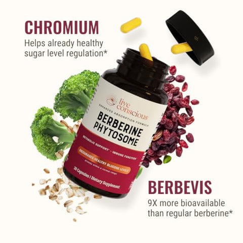 Live Conscious Berberine Phytosome - Advanced & Bioavailable Berberine Formula Optimal Energy Metabolic Health & Weight Management 30 Servings