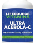 LifeSource Vitamins Ultra AcerolaC Acerola Berry Powder 1500 mg 90 Capsules 500 mg of Vitamin C per Serving