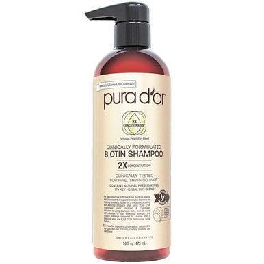 Pura D'Or Professional Grade Biotin Shampoo Clinically Proven Anti-Thinning Hair Care 2X Concentrated Dht Blocker Hair Thickening Products For Women & Men 16Oz