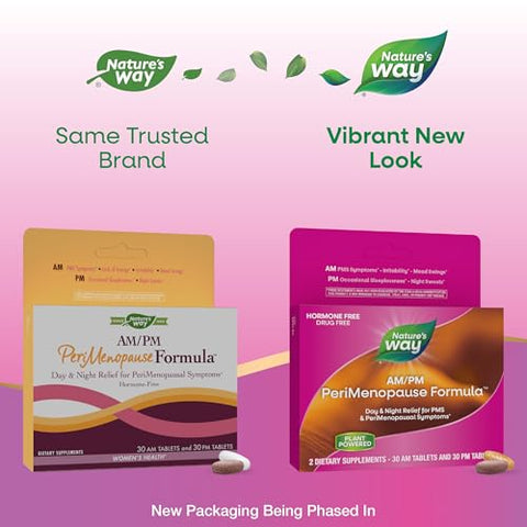 Nature'S Way Am/Pm Perimenopause Formula Perimenopause And Pms Symptom Support Hormone-Free Hot Flashes Pms Symptoms Restful Sleep 30 Am & 30 Pm Tablets (Packaging May Vary)