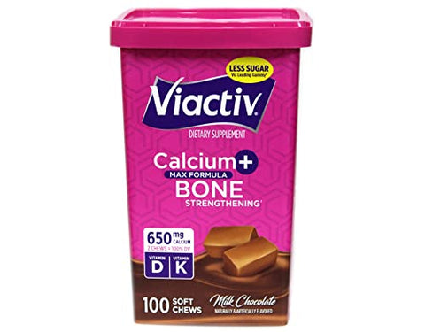 Viactiv Max Formula Calcium +Vitamin D3 Supplement for Bone Health Milk Chocolate 100 Soft Chews 3 Pack