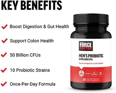 Force Factor Men'S Probiotic Probiotics For Digestive Health With 50 Billion Cfus And 10 Probiotic Strains To Support Gut And Colon Health And Daily Wellness Nongmo Vegan 30 Vegetable Capsules