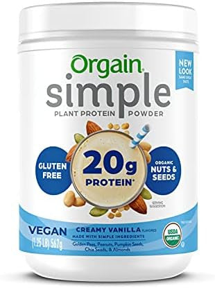 Orgain Organic Simple Vegan Protein Powder Vanilla With Collagen Peptides Powder Plant Based Protein Hair Skin Nail Joint Support 1.25Lb 1Lb
