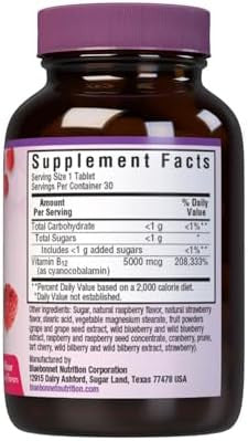 Bluebonnet Nutrition Earth Sweet Vitamin B12 5000 Mcg Chewable Tablets Soy Gluten Kosher Dairy Vegan Raspberry Flavored 30 Chewable Tablets 30 Servings