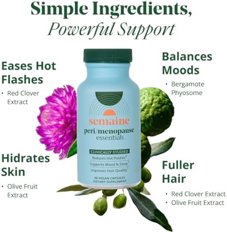 Semaine Peri/Menopause Essentials 60 Ct. Fuller Hair No More Hot Flashes Hormone Balance Better Sleep & More Clinicallystudied Nonhormonal Formula