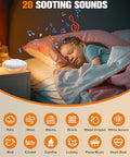 Focevn White Noise Sound Machine For Sleep - Portable Sound Machine 20 Soothing Sounds 9-Color Night Light 30 Volume Levels 4 Timer Options Type-C Charging Noise Machine For Baby Adult Home Office Travel