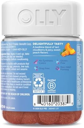 Olly Kids Melatonin Sleep Gummy Supplement Supports Sleep Quality Magnesium LTheanine Lemon Balm Cloudberry Peach Flavored 25 Day Supply 50 Count