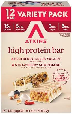 Atkins Peanut Butter Granola High Protein Bar High Fiber 16G Protein 1G Sugar 4G Net Carb Keto Friendly 12 Count
