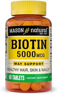 Mason Natural Biotin 5000Mcg Vitamin B7 Supplement For Men & Women Supports Healthy Hair Skin & Nails 60 Tablets
